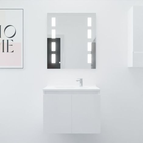 Meuble PROLINE 70 cm avec plan vasque et miroir Prestige- Blanc- Plan vasque en Résine (1/5)