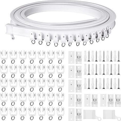 Riel flexible para cortinas de 5 m para techos curvos, con gancho metálico, separador de ambientes, riel deslizante flexible y silencioso con accesorios de gancho (1/5)