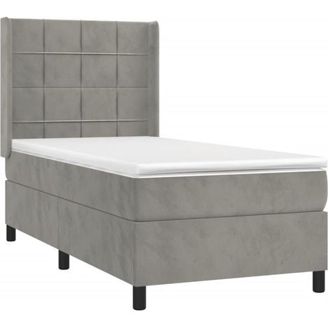 Estructura de cama LED con cabecero con somier colchón 80x200cm tela terciopelo gris claro TDL0208487
