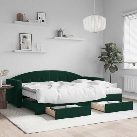 Tagesbett Ausziehbar mit Schubladen Dunkelgrün 80x200 cm Samt (1/5)