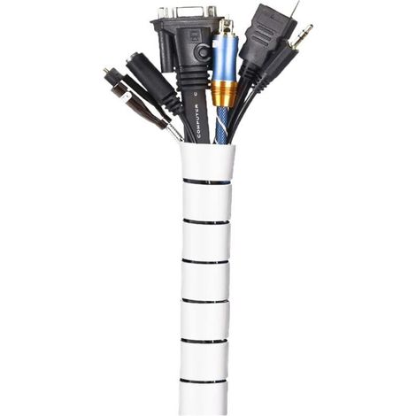 Cache Câble - 10 M - Diamètre 8 mm - Capacité 3 à 5 Câbles - Pour Gestion Câbles TV et PC - Blanc (1/4)