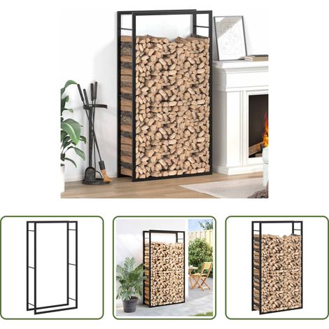 vidaXL Porte bûches - Étagère à bois de chauffage Noir mat 80 x 28 x 154 cm Acier (1/5)