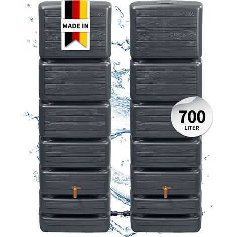 4rain Regentonne Wandtank SLIM WOOD DECOR SET 700 Liter, graphite grey, 2x Slim 350L, inkl. Verbinder