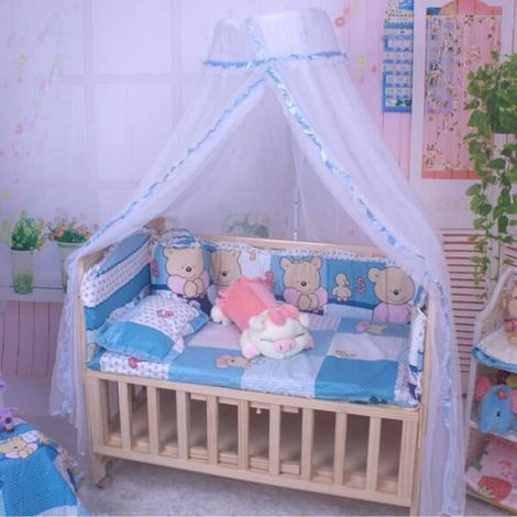 Moustiquaire Baldaquin - Pour Lit Bébé Et Berceau - 170 x 42 Cm - Voile Dentelle Bleue - 1 Pièce (1/4)