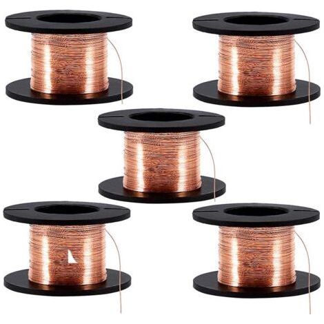 5 Rollen emaillierter Reparaturdraht, Spule blanker Kupferleiter, magnetische Magnetwicklung, hohe Temperaturbeständigkeit, gute Härte für Verbindungen, Löten, Reparaturwicklung, 0,1 mm (1/5)