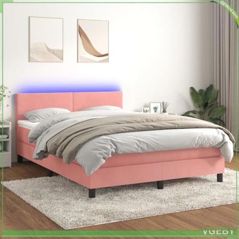 Sommier à lattes - 3134290 - 140x200 - Velours rose - Matelas 20 cm ressorts ensachés (1/5)