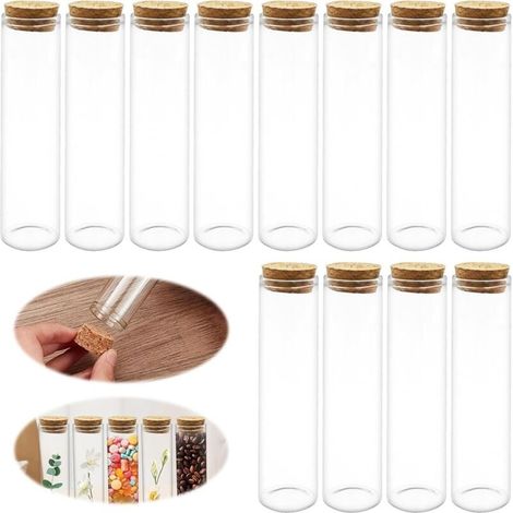 Lot de 30 tubes à essai en verre transparent plat de 22 x 100 mm avec bouchons en liège, pour plantes, expériences scientifiques, sels de bain et bonbons.