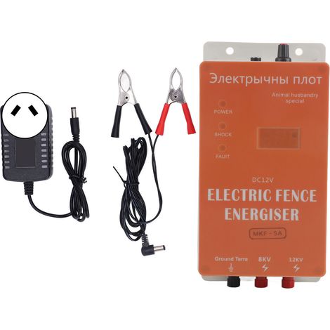 Chargeur de clôture électrique 5km Standard 8KV/12KV Sortie solaire pour bétail, dissuasion animaux sauvages, prise AU 100-240V (1/5)