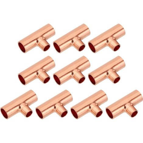 3/8" x 1/4" x 3/8" ID Raccord en Cuivre pour Té Réducteur, 10Pcs 99,9% 3 Voies Cuivre Pure Réducteur d'Adaptateur de Connecteur de Tube de Tuyau avec Connexion Soudée à la Sueur (1/5)