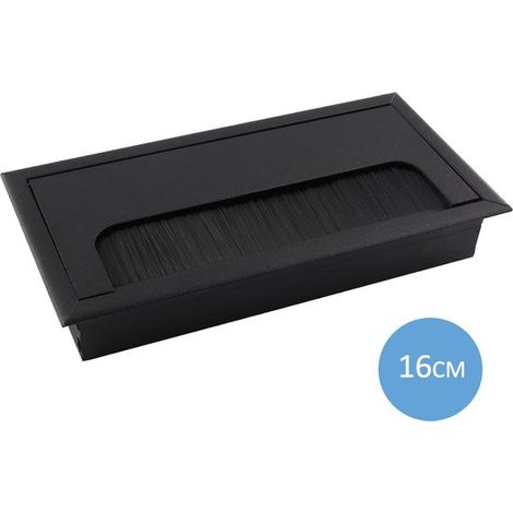 Passe-câbles de bureau en aluminium - Rectangle - 16 x 8 cm - Passe-fil avec fermeture à brosse - Cache câbles - Organisateur de câbles - Noir mat (1/4)