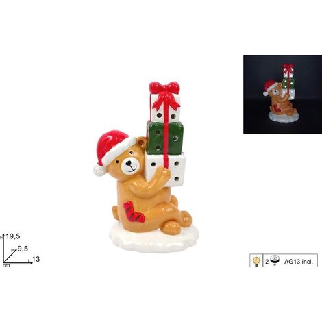 Decorazione Casa Natale Natalizia Orso Seduto con Pacchi Regalo e Luci (1/2)