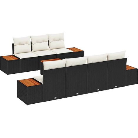 Garden Sofa Set with Cushion 8 pcs Black Poly rattan vidaXL