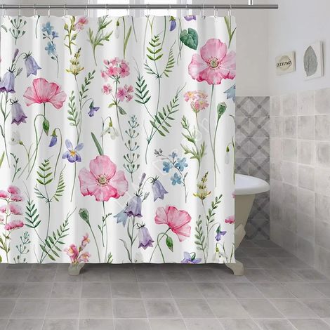 150 x 180 cm Duschvorhang mit grünem Blumenmuster, wasserdichter bedruckter Duschvorhang, inklusive 12 Haken, Badezimmeraccessoire.