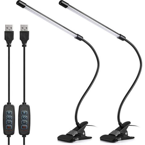 SABIR Lampe de Bureau à Pince LED, Lampe de Lecture à Pince USB 10W Col de Cygne Flexible 360°, Lampe de Étude Travail Protection les Yeux Avec 3 Modes Éclairage &10 Niveaux De Luminosité -2 Pack (1/5)