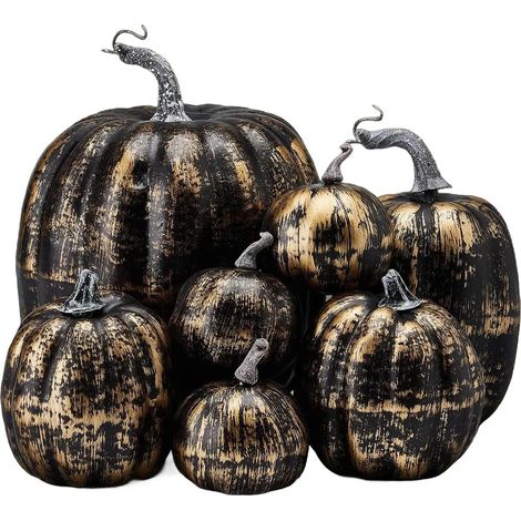 Citrouilles artificielles de différentes tailles, citrouilles en mousse, décoration de table rustique d'automne pour Halloween, Thanksgiving ou une étagère, 7 pièces (1/5)
