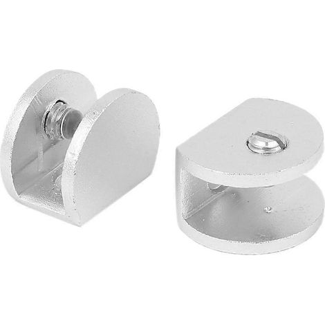 Pince à verre 8 mm, support demi-rond argenté, fixation métallique robuste pour panneaux de verre, lot de 2 (1/3)