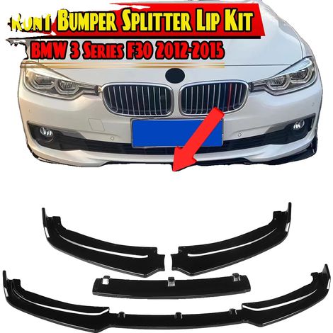 Kit de alerón delantero para BMW Serie 3 F30, negro brillante, fácil instalación, mejora la aerodinámica. (1/5)
