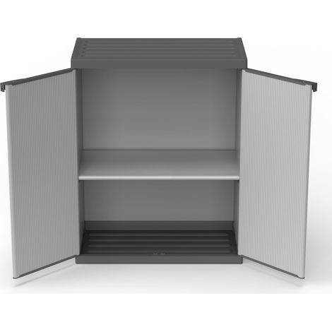 Armoire en résine de PVC et PP, 2 Portes, 1 étagère, Facile à Monter, système modulaire, résistant, adaptée aux environnements intérieurs et extérieurs, 68 L x 40 P x 85 cm, Gris (1/5)