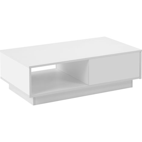 ELVMI Tavolino da salotto rettangolare con vano portaoggetti e LED per soggiorno in pannello truciolare 95 × 55 × 32 cm Bianco (1/5)