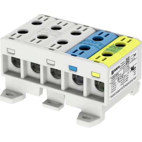 Bloc de distribution raccord à vis VC050012 – 5 pôles – Couleur gris, bleu, jaune-vert – Courant nominal 135 A – Section max. 35 mm² – Ouneva Group (1/2)