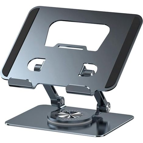 Supporto universale per laptop con base girevole a 360°, altezza e angolazione regolabili, mensola da lettura pieghevole a parete, colore grigio.