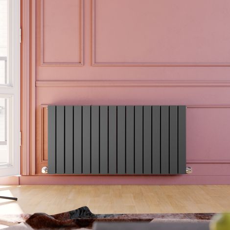 ELEGANT 600 x 1216 mm Anthracite Horizontal Rads Column Double Flat Panel Radiator Heater +Thermostatic Radiator Valves (1/5)