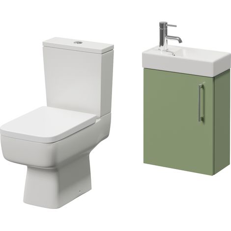 Napoli Cube Olive Green 400mm Single Door Wall Mounted Vanity Unit and Toilet Suite with Align Basin - 400mm - Chrome 160mm Handle
