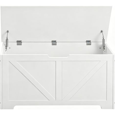 CHICFURN Panca contenitore 100x40x47 cm in legno bianco con vano nascosto per ingresso (1/5)