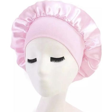 Bonnet de nuit en satin - Taille XL - Rose - Bonnet de protection cheveux - Accessoire de coiffure (1/2)