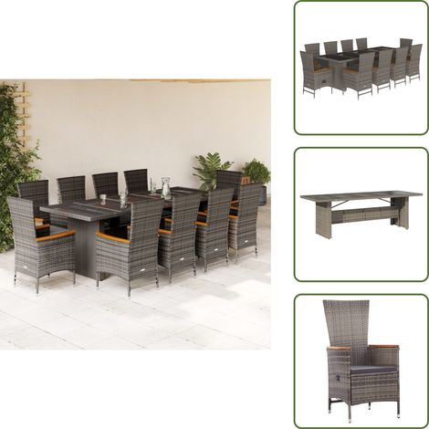 The Living Store Ensemble à manger de jardin 11pcs avec coussins gris poly rotin - Chaise de jardin (1/5)