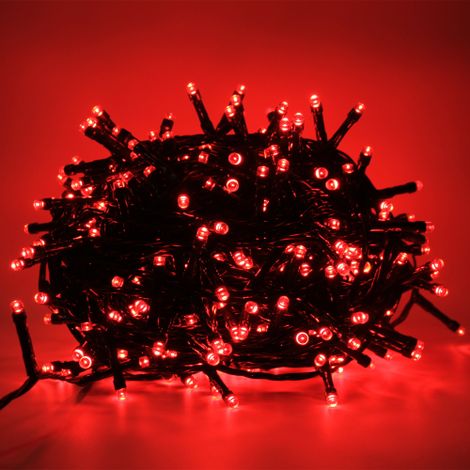 Luccika Home stringa catena 9 mt serie da 180 luci per albero di Natale a led rosso 31V cavo verde con 8 giochi di luce e memoria IP44 per uso esterno interno Rosso 9 metri - 180 led