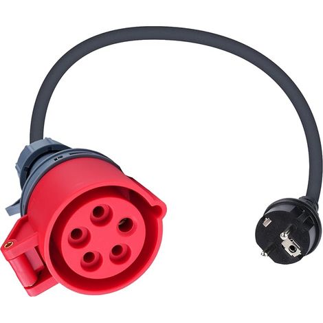 Adaptateur Schuko sur CEE 16A 220V Adaptateur schuko Plug to CEE Fiche 5-Pin CEE avec 0,5m de rallonge de câble Protection IP44 pour véhicules électriques Coupling. (1/5)