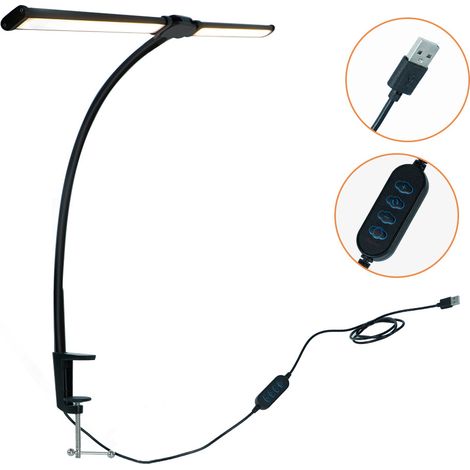 1 Lampe de bureau, col de cygne flexible, commande tactile, 5 niveaux luminosité, adaptateur USB, pour travail artisanat (1/5)