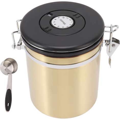 Bocal à café étanche 304 acier inoxydable 1,5L, récipient de conservation pour thé, sucre, céréales et grains (1/5)
