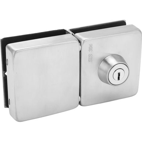 Serrure de porte en verre sans cadre, à pince, sans perçage, en acier inoxydable, double serrure de sécurité coulissante avec clé pour bureau, entrée, vitrine, montage supérieur ou inférieur (1/5)
