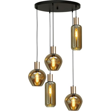 Lampe suspendue noire avec de l'or Bounty 5 lumières avec raccord doré - 2472-05-02-50-5-35 (1/3)