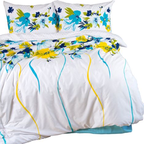 Bettwäsche-Set 160x200 cm, weich, Mikerofibra, bestehend aus Bettbezug und Kissenbezügen, Frühlingsblumen (1/5)