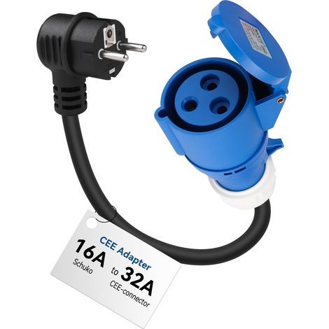 Passender Adapter: Stecker (männlich) auf Buchse (CEE P17 32A 2P+E) (50 cm, IP44, max. 16 A, 3G2,5 mm²) – Adapter für mobile Ladestationen und Ladegeräte für Elektroautos