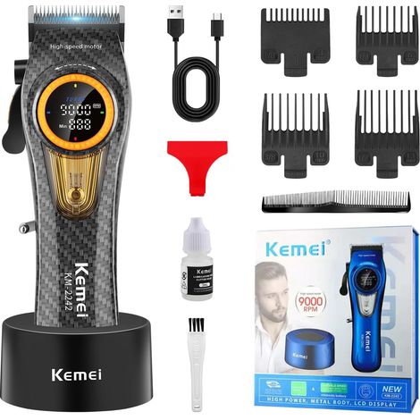 2242 Tondeuse à cheveux pour homme, tondeuse électrique sans fil, lames DLC, moteur turbo 5000-9000 tr/min, rechargeable par USB, jusqu'à 220 minutes d'utilisation avec écran LED (1/5)