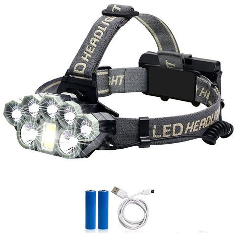 TONCHEAN Stirnlampe, leistungsstarke, wiederaufladbare Stirnlampe, superhelle 8-LED-USB-Stirnlampe, inklusive 2 Batterien, wasserdichte Stirnlampe für Camping, Angeln, Höhlenforschung, Joggen und Wand (1/5)