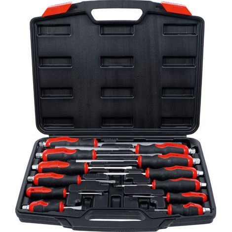 Bgs Technic – Coffret de 12 tournevis assortis – 6 plats et 6 cruciformes – Tige traversante – Poignée ergonomique Softgrip – Pointe magnétique (1/5)