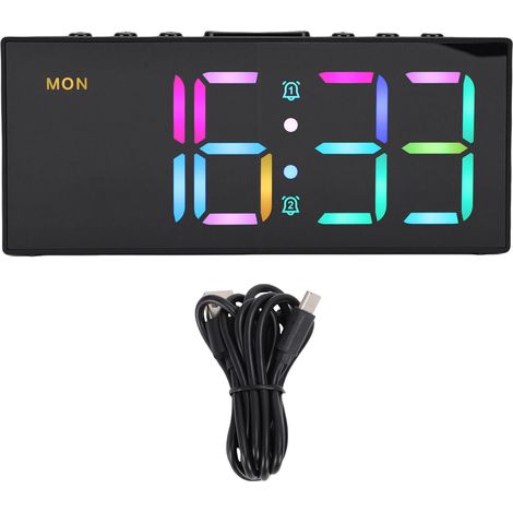 Réveil numérique digital Double alarme Snooze Affichage LED 2,15" Sonnerie forte 90dB Port USB Noir (1/5)