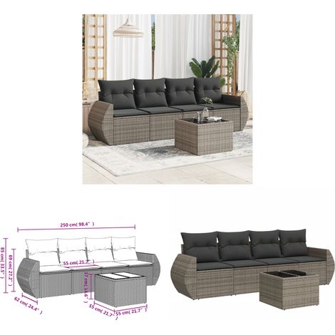 5-tlg. Garten-Sofagarnitur mit Kissen Grau Poly Rattan - Gartenmöbel - Sofagarnitur - Outdoor Möbel - Rattan Gartenmöbel - PE-Rattan - Home & Living (1/3)