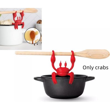 Porte-ustensiles de cuisine en silicone Rouge Crabe - Support de cuillère antidérapant pour plaque de cuisson, organiseur de fourneau avec évents de vapeur, porte-couverts en silicone pour cuillères e (1/5)