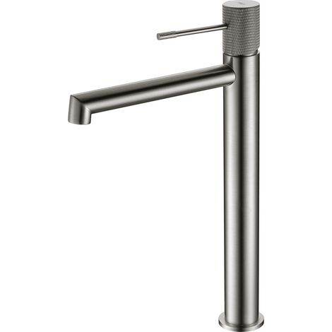 Rubinetto monocomando per lavabo con bocca alta, rubinetti da bagno alti per acqua calda/fredda, Colore Nichel Spazzolato (1/3)