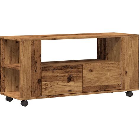 Porta TV con ruote pratico contenitore 102 x 34,5 x 43 cm in legno multistrato legno vecchio 020050701