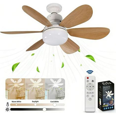 Deckenventilator mit Fernbedienung, LED-Deckenleuchte, variabler Helligkeit, sechs Flügeln, 3 Geschwindigkeitsstufen, 40 W, E27-Sockel (braun) (1/4)