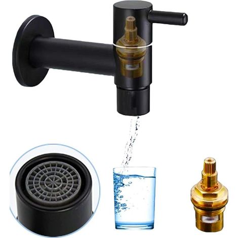 Robinet Acier Inoxydable Noir, Robinet Piscine en Vadrouille, Robinets Mural pour Eau Froide, Robinet d'évier Rétro, Robinet Mural Noir, pour Balcon, Salle de Bain, Cuisine, Jardin (1/4)