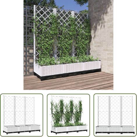 The Living Store Jardinière avec treillis Blanc 120x40x121,5 cm PP - Jardinierre Murale - Pot Plante Grimpante - Support Vignes - Bac Plantation Exterieur - Pot Fleuri Extérieur (1/5)