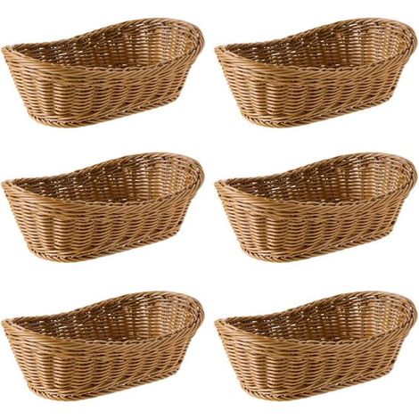 Set di 6 cestini ovali in vimini intrecciato per il pane, 26 cm di diametro, ideali per riporre alimenti, frutta, cosmetici, da tavolo e da bagno. (1/2)